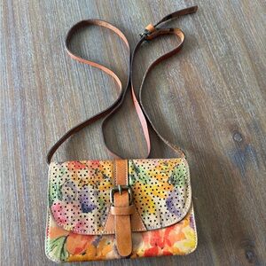 Patricia Nash Floral Leather Crossbody Bag Perforated Boho Vintage Style